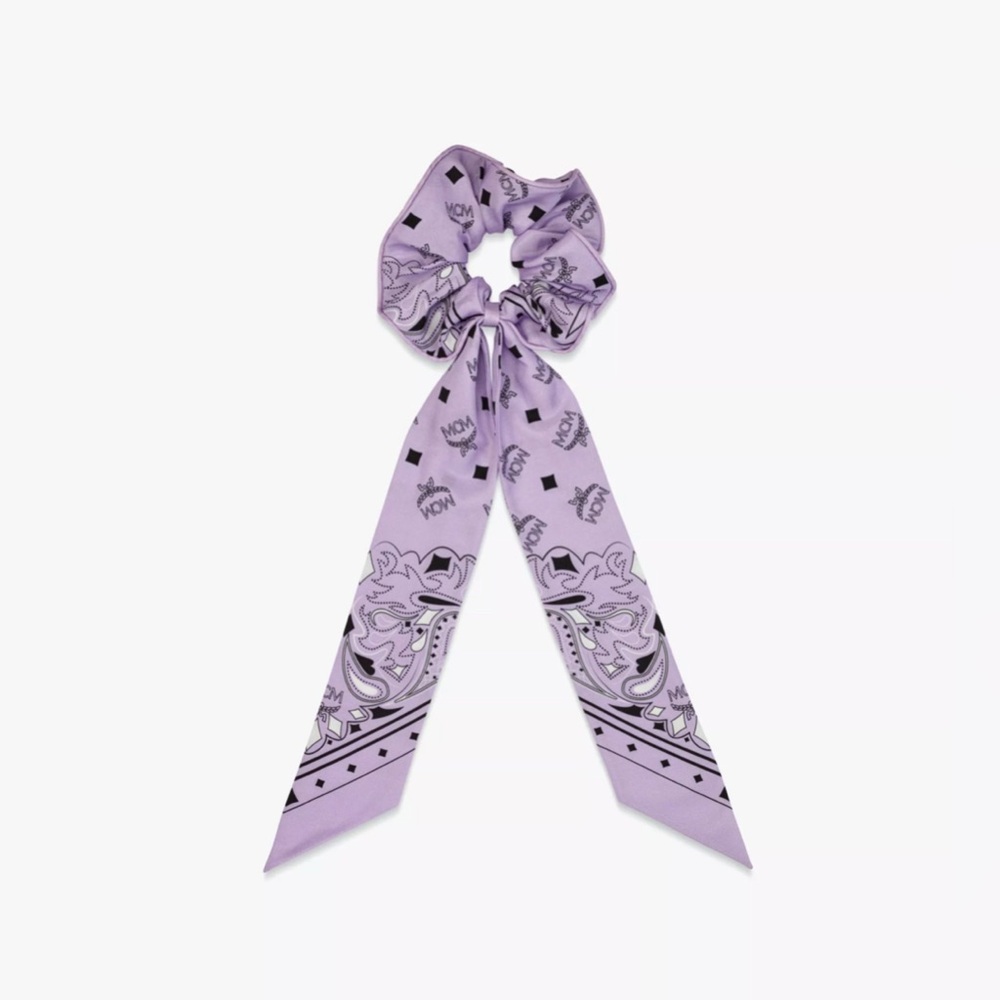 MCM BANDANA MONOGRAM PRINT SCRUNCHY WITH SCARF PURPLE ROSE NEW NWT!